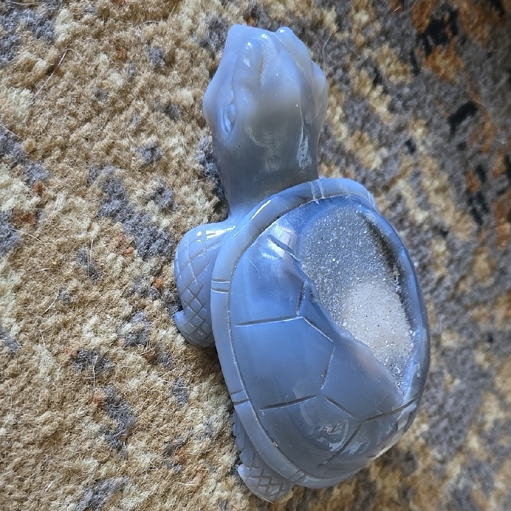 hand-carved turtle figurine made of agate, a Blue Turtle Figurine